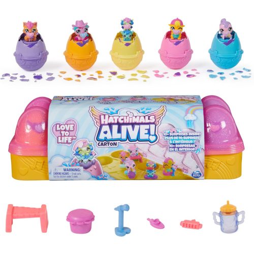 Hatchimals Alive: 12db-os meglepetésfigura önkeltető tojásban, tojástartóval