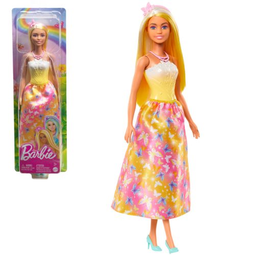 Barbie Dreamtopia: Hercegnő baba sárga-rózsaszín pillangós ruhában - Mattel (HRR07/HRR09)