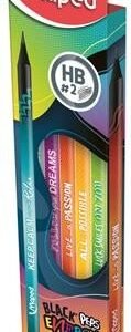 Grafitceruza radírral, HB, háromszögletű, MAPED "Black'Peps Energy", 6 különböző minta