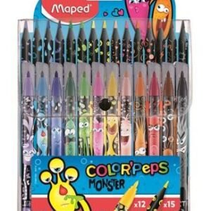 Filctoll és színes ceruza készlet, MAPED "Color'Peps Monster" 12+15 különböző szín
