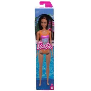 Barbie Beach baba lila színü, mintás fürdőruhában