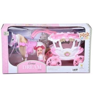Álom hintó szett lóval és 7,5 cm-es babával pink fehér színben