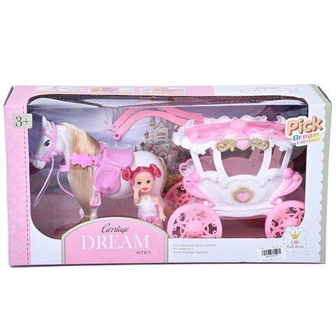 Álom hintó szett lóval és 7,5 cm-es babával pink fehér színben