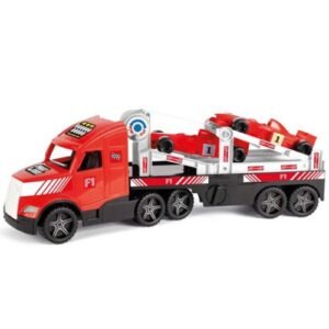 Magic Truck: Forma 1 versenyautókat szállító kamion fluoreszkáló lámpákkal 81 cm – Wader