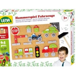 LENA : Kalapácsos parafatábla játékszett 64 db -os - járművek és közlekedés