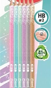 Grafitceruza radírral, HB, háromszögletű, MAPED "Black'Peps Glitter Deco", vegyes pasztell 6db
